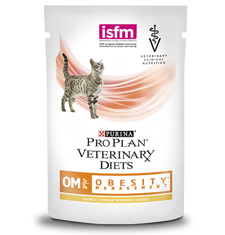 Purina Pro Plan Veterinary Diets OM Obesity Management / Лечебные паучи Пурина Про План Ветеринарная диета для взрослых кошек для снижения избыточной массы тела и регуляции поступления глюкозы с курицей в соусе (цена за упаковку)