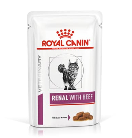 Royal Canin Renal with Beef / Ветеринарный влажный корм (Консервы-Паучи) Роял Канин Ренал для кошек Заболевание почек (хроническая почечная недостаточность) с Говядиной (цена за упаковку)