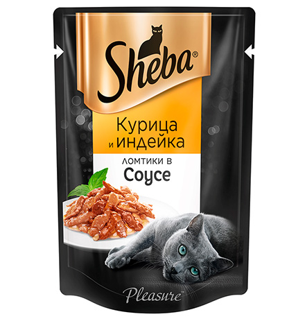 Sheba Pleasure / Паучи Шеба для кошек Ломтики в соусе из Курицы и Индейки (цена за упаковку) 