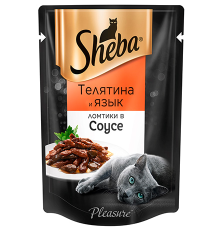 Sheba Pleasure / Паучи Шеба для кошек Ломтики в соусе из Телятины и Языка (цена за упаковку) 
