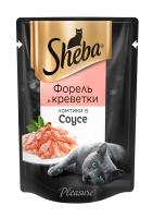 Sheba Pleasure / Паучи Шеба для кошек Ломтики в соусе с Форелью и Креветками (цена за упаковку) 