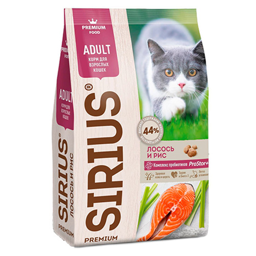 Sirius / Сухой корм Сириус для взрослых кошек Лосось и рис 