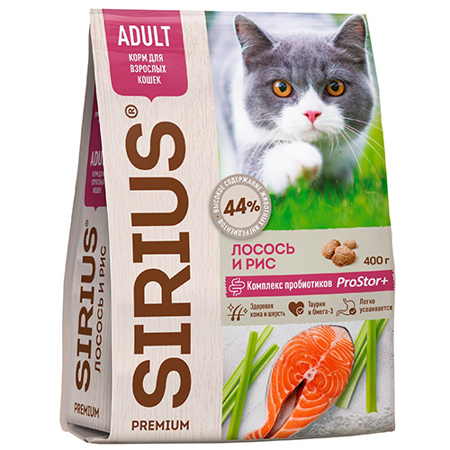 Sirius / Сухой корм Сириус для взрослых кошек Лосось и рис 