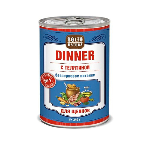 Solid Natura Dinner / Консервы Солид Натура Беззерновые для Щенков Телятина (цена за упаковку) 