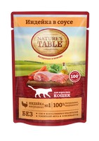 Natures Table / Паучи Нейчерс Тейбл для взрослых кошек Индейка в соусе (цена за упаковку)